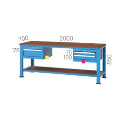 3215 - метална работна маса с 3 чекмеджета и рафт