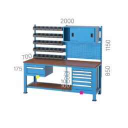 3270 - дълга работна маса с 6 чекмеджета, шкаф и кутии за резервни части
