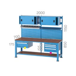 3275 - метална работна маса с 4 чекмеджета, 2 шкафа и рафтове за инструменти