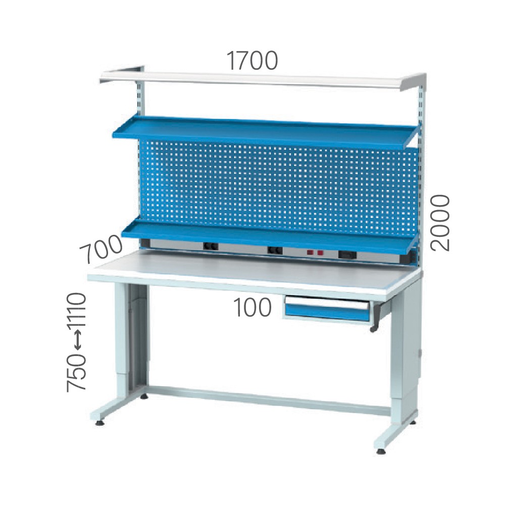 3630 - бюро за електроника с ESD плот, регулиране на височина и гръб за инструменти