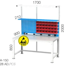 дълбока ESD маса с пластмасови кутии за инструменти
