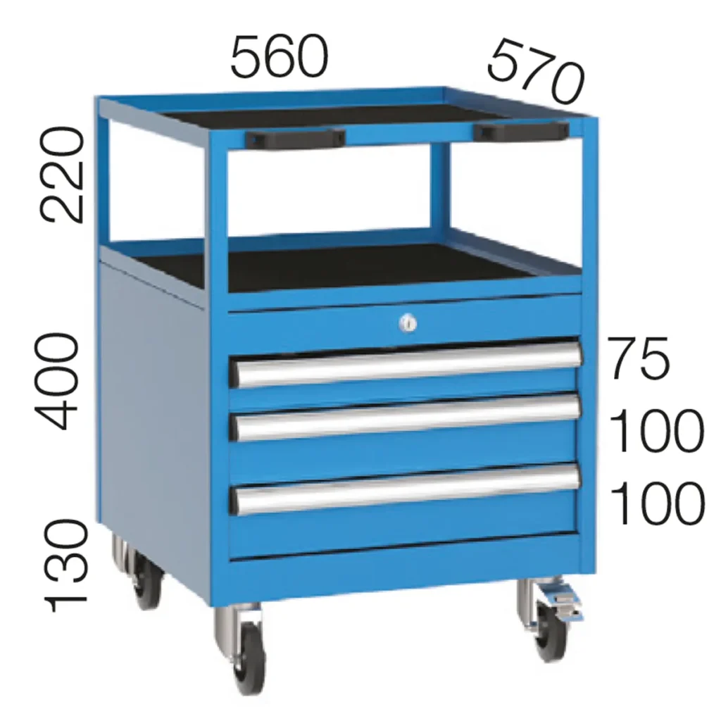 сервизна количка с 3 чекмеджета и рафтове