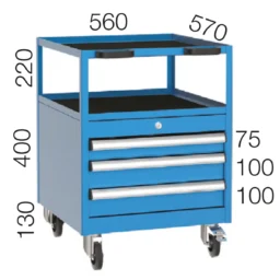 сервизна количка с 3 чекмеджета и рафтове