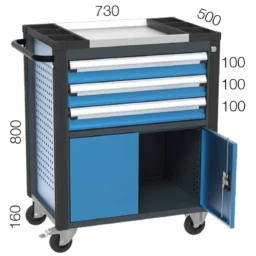 количка за инструменти с 3 чекмеджета и шкаф