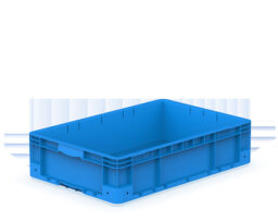 ниска пластмасова каса с външни дръжки и дренажни отвори