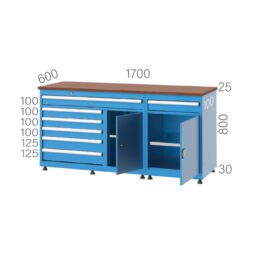 метална работна маса с 7 чекмеджета и 2 шкафа