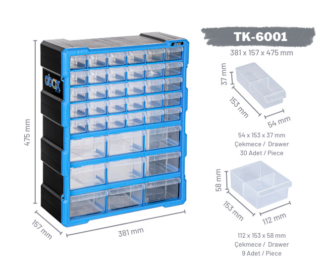 TK-6001 - пластмасова кутия с 39 чекмеджета - 1