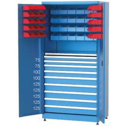 6911 - индустриален шкаф с 11 големи чекмеджета 54 пластмасови кутии за инструменти - 1010x615x2000 mm.